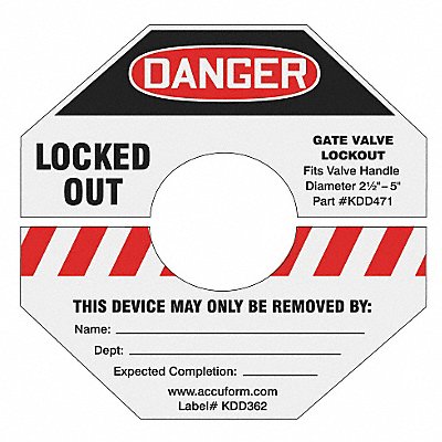 Gate Valve Lockout Label 5 7/8x5 7/8 in