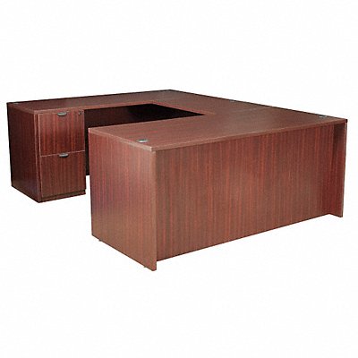 U-Shape Office Desk 71x29x106In Mahogany