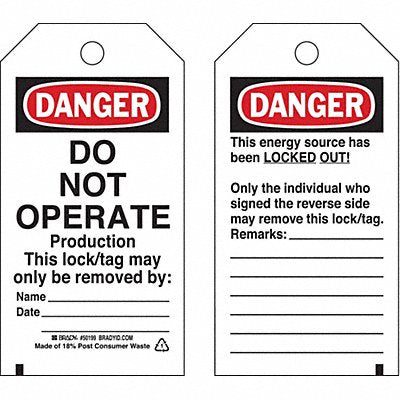 Danger Tag 5-3/4 x 3 In OSHA 3/8 In PK25