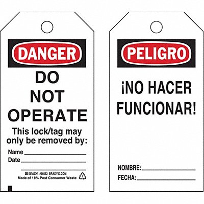 Danger Bilingual Tag 5-3/4 x 3 In PK25