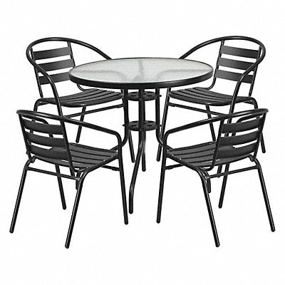 Glass Patio Table Set Round Black 31.5 