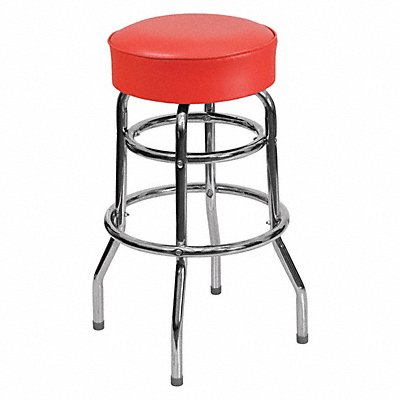 Double Ring Chrome Stool Red Seat