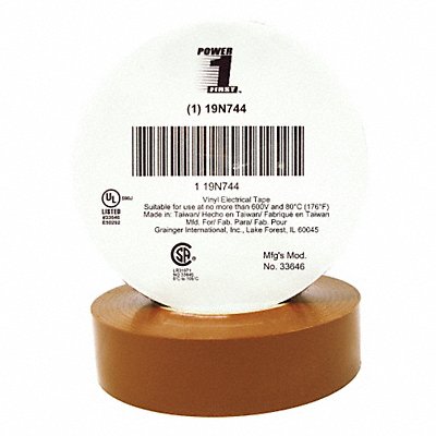 Elec Tape 66 ft Lx3/4 in W 7 mil Brown