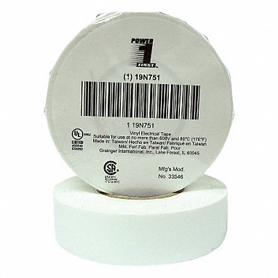 Elec Tape 60 ft Lx3/4 in W 7 mil White