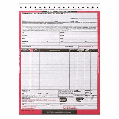 Hazmat Bill of Lading Forms Hazmat PK250