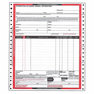 Hazmat Bill of Lading Forms Hazmat PK500