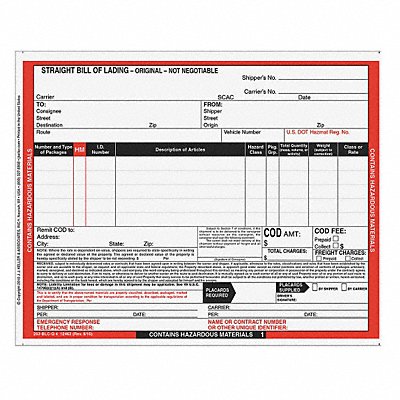 Hazmat Bill of Lading Forms Hazmat PK500