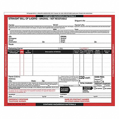 Hazmat Bill of Lading Forms Hazmat PK250