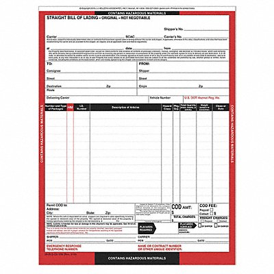 Hazmat Bill of Lading Forms Hazmat PK250