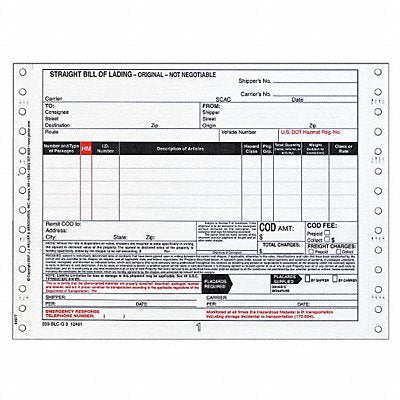 Bill of Lading Form Reg Compliance PK500