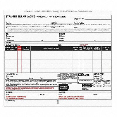 Bill of Lading Form Reg Compliance PK250