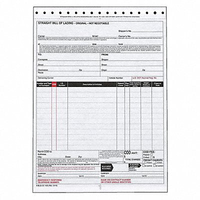 Bill of Lading Form Reg Compliance PK250