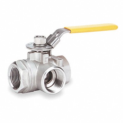 SS Ball Valve 3-Way FNPT x FNPT 1/2 in