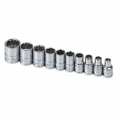 Socket Set Chrome 3/16in to 9/16 in 12Pt