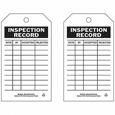 Inspection Rcd Tag 7 x 4 In Bk/Wht PK10