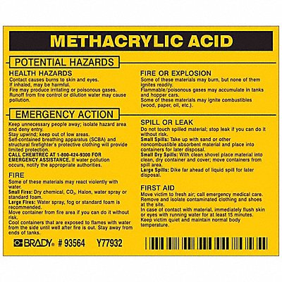 Chemical Label 3-3/4inHx4-1/2inW PK25