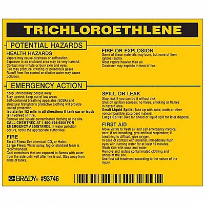 Chemical Label 3-3/4inHx4-1/2inW PK25