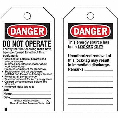 Danger Tag 5-3/4inHx3inW Cardstock PK25