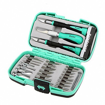 Hobby Knife Set Rubber/Steel Green 30 Pc