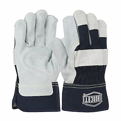 Lthr Palm Gloves Cowhide Blu/Gray L PK12