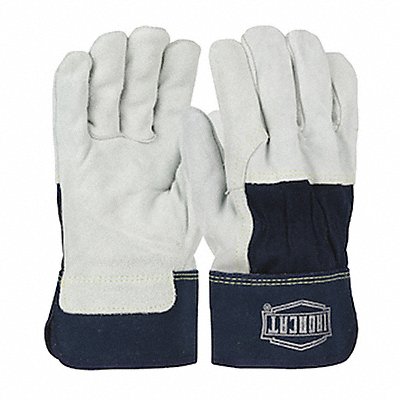 Lthr Palm Gloves Cowhide Blu/Gray L PK12