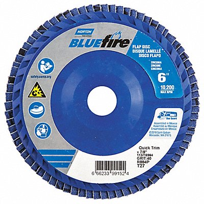 H5972 Fiber Disc 6 in Dia 7/8in Arbor P40 Grit