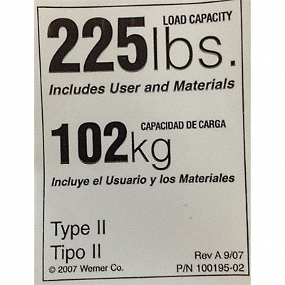 Duty Rating Label Replacement 225 lb