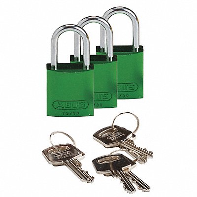 K7467 Lockout Padlock KA Green 1-7/16 H PK3