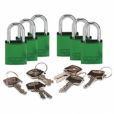 K7468 Lockout Padlock KA Green 1-7/16 H PK6