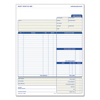 FORM INV JOB,8.5X11 5/8