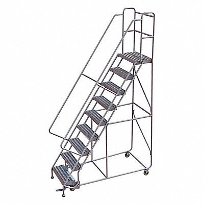 Rolling Ladder 9 Step Aluminum Ribbed