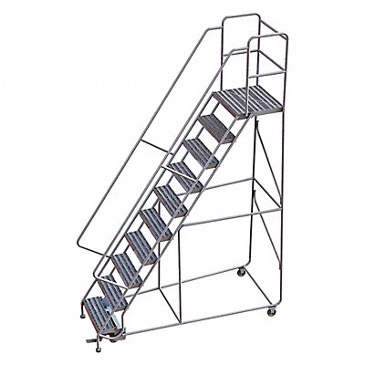 Rolling Ladder 10 Step Aluminum Ribbed