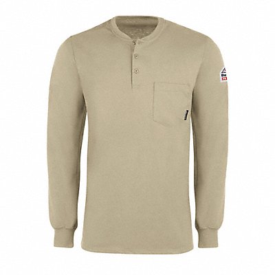 Ls Fr Interlock Henley Khaki 6.25 Oz