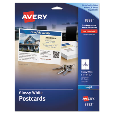 CARD,POST GLSY 100,WHT