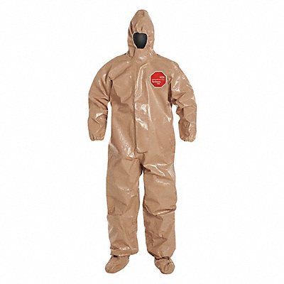 Hooded Coveralls Tan 2XL Elastic PK6