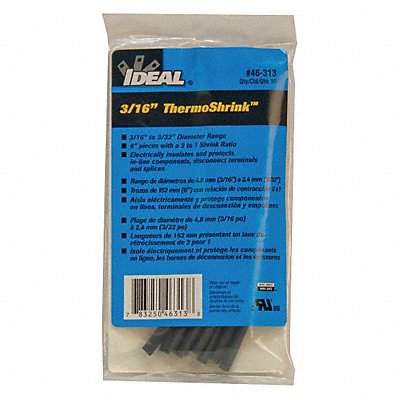 Shrink Tubing 6 in Blk 0.205 in ID PK10