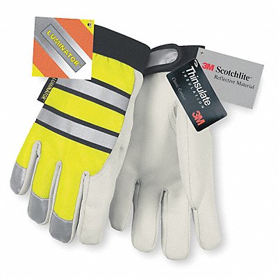 D1707 Leather Gloves L Hi Vis Yellow PR