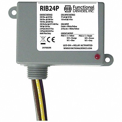 Prewired Relay 24VAC/DC 20A DPDT