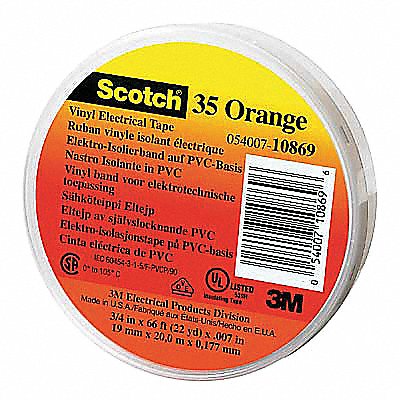 Elec Tape 20 ftLx1/2 W 7mil Orange PK100
