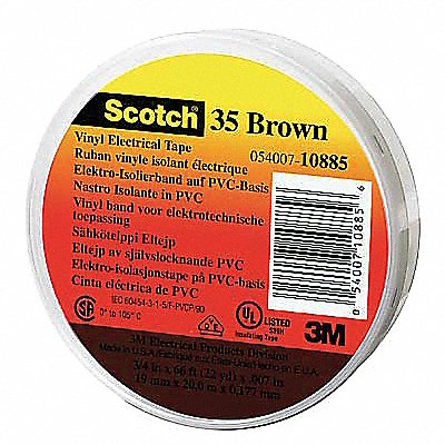 Elec Tape 20 ftLx1/2 W 7 mil Brown PK100
