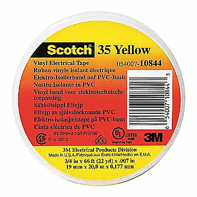 Elec Tape 20 ftLx1/2 W 7mil Yellow PK100