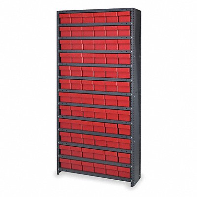 Enclosed Bin Shlvng 24x75x36in Red