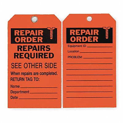 Rpr Ord Tag 7 x 4 In Bk/R ISO 9001 PK10