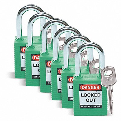 D1951 Lockout Padlock KD Green 1-3/4 H PK6