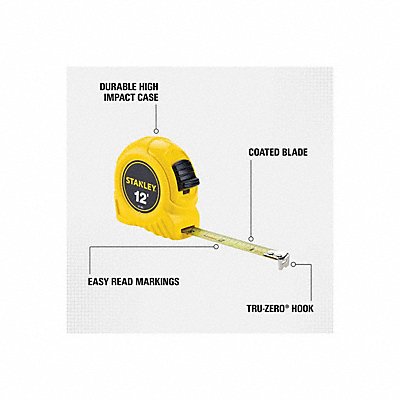 Tape Measure 1/2 In x 12 ft Yellow In/Ft