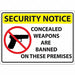 Concealed Carry Sign 10in x 14in Plastic