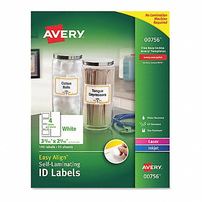 Self-Laminating ID Label 2.3 x3.3 PK100