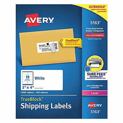 Shipping Labels Laser 2 x4 Wht PK1000