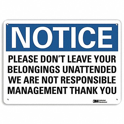 Notice Sign 10 in x 14 in Plastic