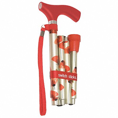 Walking Stick Single 12in H Poppies Wood